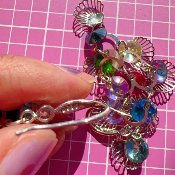 Nine West earrings sliver tone blue purple yellow red pink green crystals drops - Picture 5 of 7
